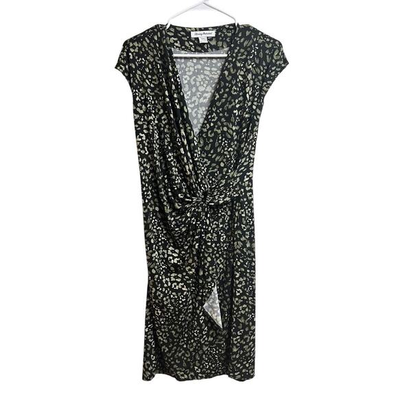 Tommy Bahama Wild One Faux Wrap Dress Black Tan Small - Picture 1 of 9
